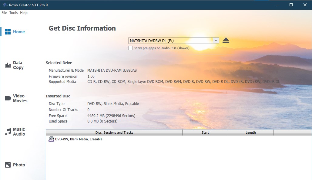 Roxio Viewing Disc and Disc Recorder Information in Creator NXT